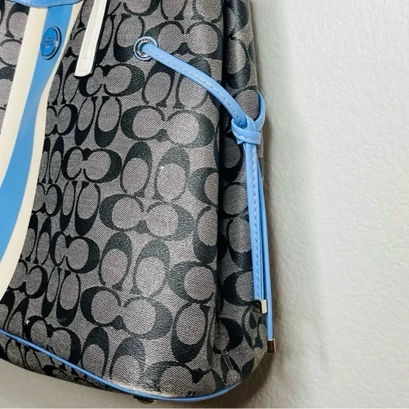 Coach Canvas Tote with Blue and Cream Center Stripe - Picture 2 of 3